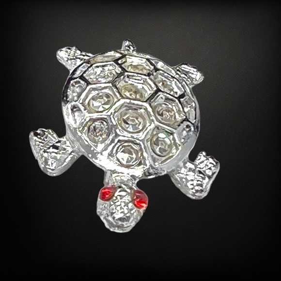 Vintage Silver Tone & Rhinestone Turtle Brooch - Picture 2 of 4
